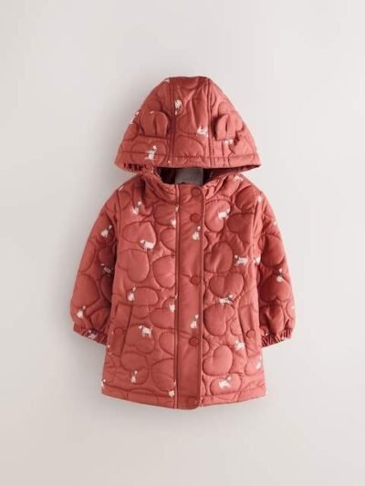 Rust Red Shower Resistant Heart Quilt Coat