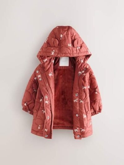 Rust Red Shower Resistant Heart Quilt Coat