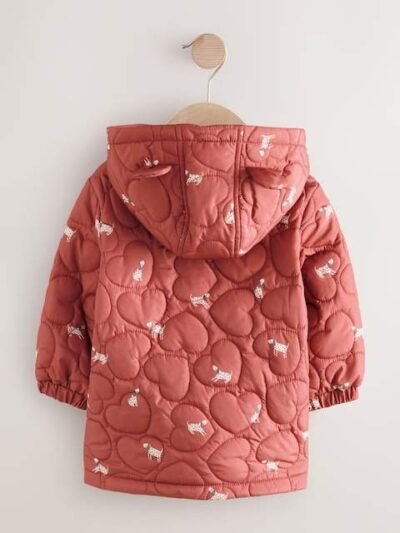 Rust Red Shower Resistant Heart Quilt Coat