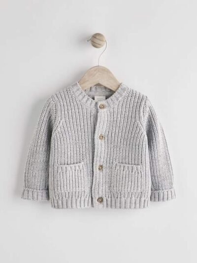 Grey Born In 2025 Baby Knitted 100% Cotton Cardigan