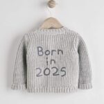 Grey Born In 2025 Baby Knitted 100% Cotton Cardigan