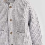 Grey Born In 2025 Baby Knitted 100% Cotton Cardigan