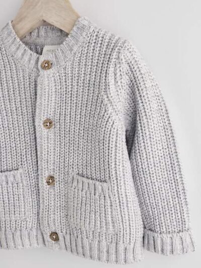 Grey Born In 2025 Baby Knitted 100% Cotton Cardigan