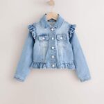 Mid Blue Frill Shoulder Denim Jacket