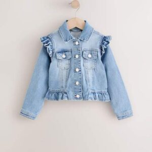 Mid Blue Frill Shoulder Denim Jacket