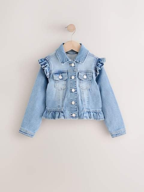 Mid Blue Frill Shoulder Denim Jacket
