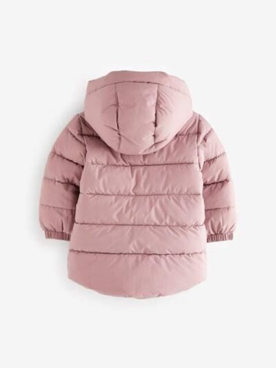 Pink Shower Resistant Fleece Lined Hooded Padded Coat