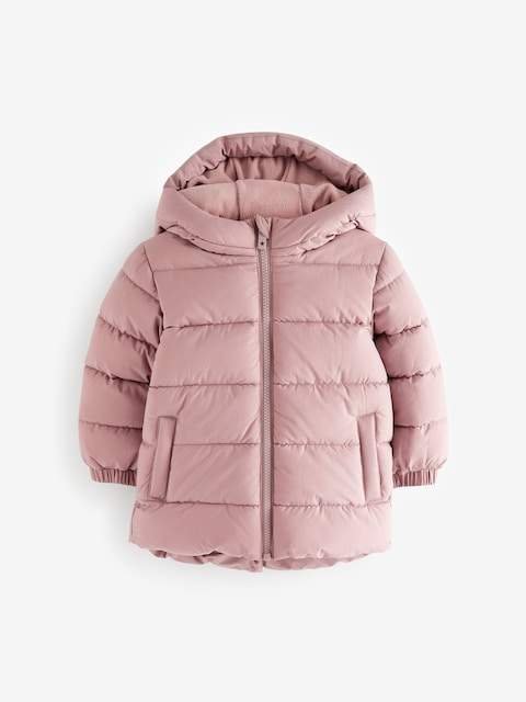 Pink Shower Resistant Fleece Lined Hooded Padded Coat
