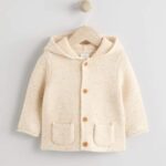 Ecru Neppy Knitted Hooded Baby Cardigan