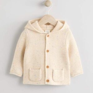 Ecru Neppy Knitted Hooded Baby Cardigan
