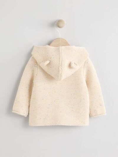 Ecru Neppy Knitted Hooded Baby Cardigan