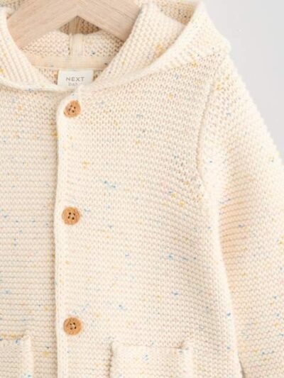 Ecru Neppy Knitted Hooded Baby Cardigan