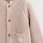 Hello World Neutral Chunky Knitted Embroidered Baby Cardigan