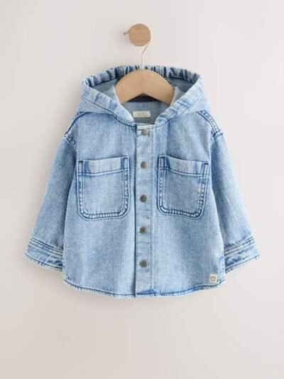 Mid Blue Denim Hooded Overshirt