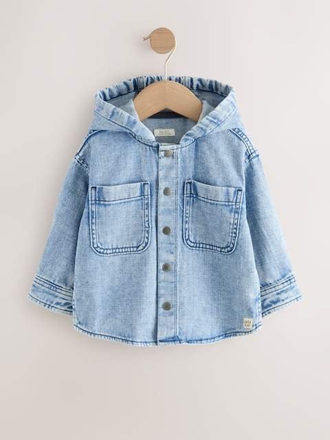 Mid Blue Denim Hooded Overshirt