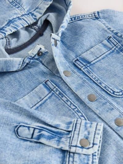 Mid Blue Denim Hooded Overshirt
