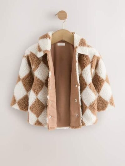 Neutral/Tan Harlequin Borg Fleece Shacket