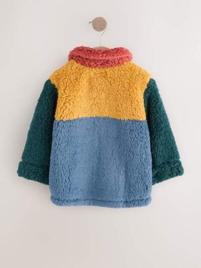 Blue/Yellow Bright Colorblock Borg Fleece Shacket