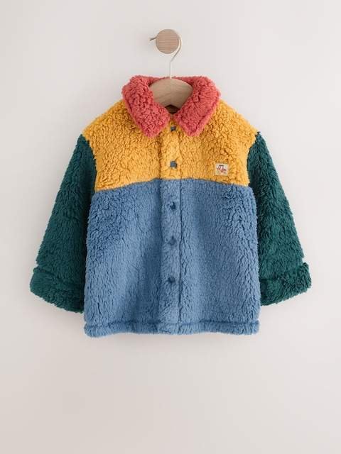 Blue/Yellow Bright Colorblock Borg Fleece Shacket