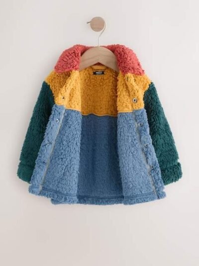 Blue/Yellow Bright Colorblock Borg Fleece Shacket