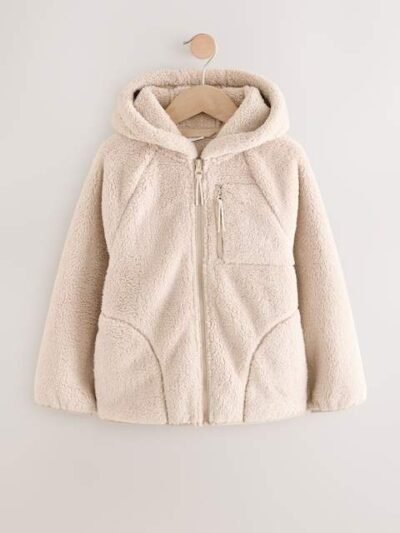 Neutral Hooded Zip Fleece Jacket