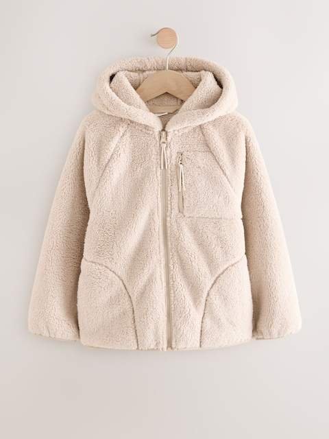 Neutral Hooded Zip Fleece Jacket