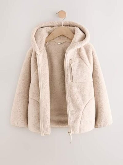 Neutral Hooded Zip Fleece Jacket