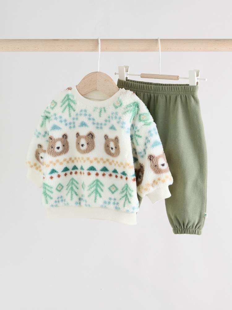 Green Bear Fairisle Baby Fleece Top and Joggers Set