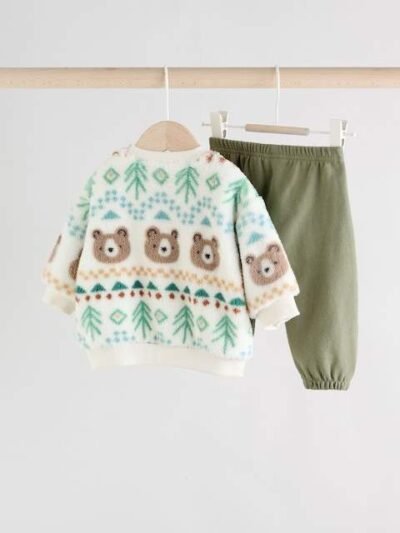 Green Bear Fairisle Baby Fleece Top and Joggers Set