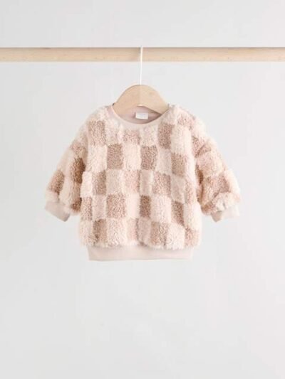 Neutral Checkerboard Baby Fleece Top and Joggers Set