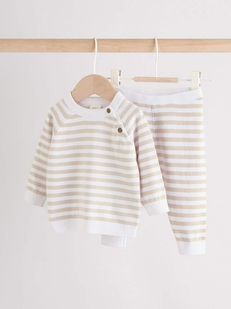 Neutral Stripe Knitted Top and Leggings Baby Set