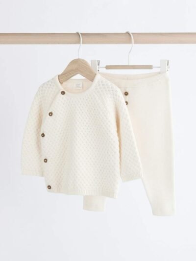 White Knitted Jumper And Trouser Baby Set