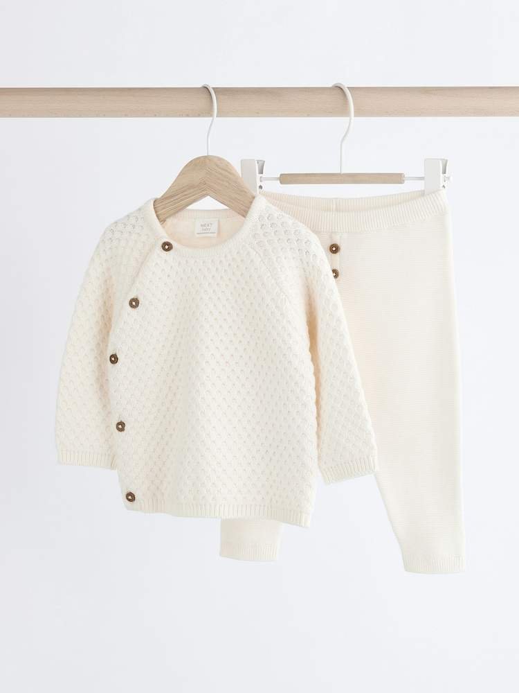 White Knitted Jumper And Trouser Baby Set