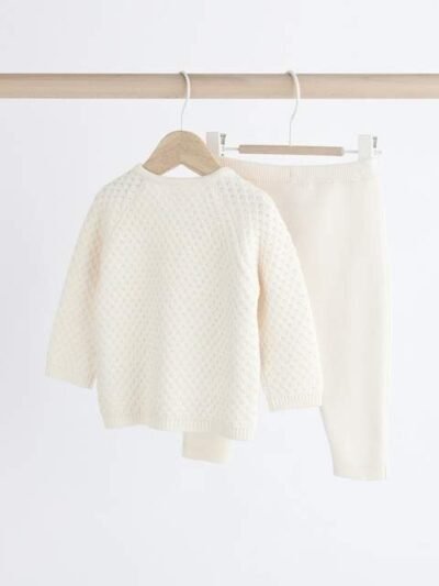 White Knitted Jumper And Trouser Baby Set