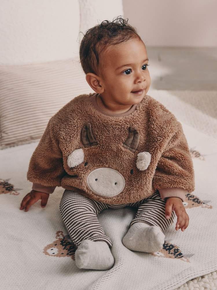 Brown Hamish Fleece Baby Sweat and Legging Set
