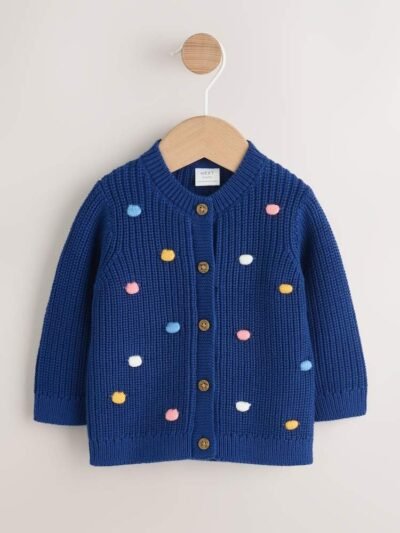 Navy and Multi Colour Bobble Baby Knitted Cardigan