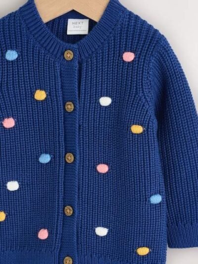 Navy and Multi Colour Bobble Baby Knitted Cardigan