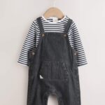 Charcoal Grey Baby Denim Dungarees and Bodysuit Set
