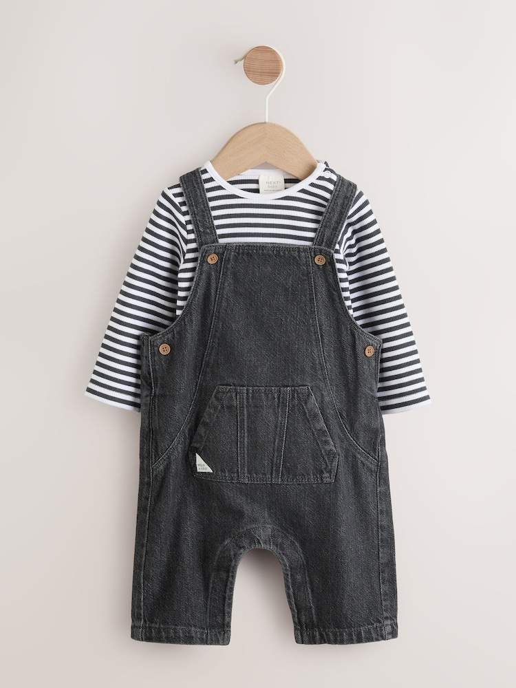 Charcoal Grey Baby Denim Dungarees and Bodysuit Set (0mths-2yrs)