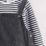 Charcoal Grey Baby Denim Dungarees and Bodysuit Set