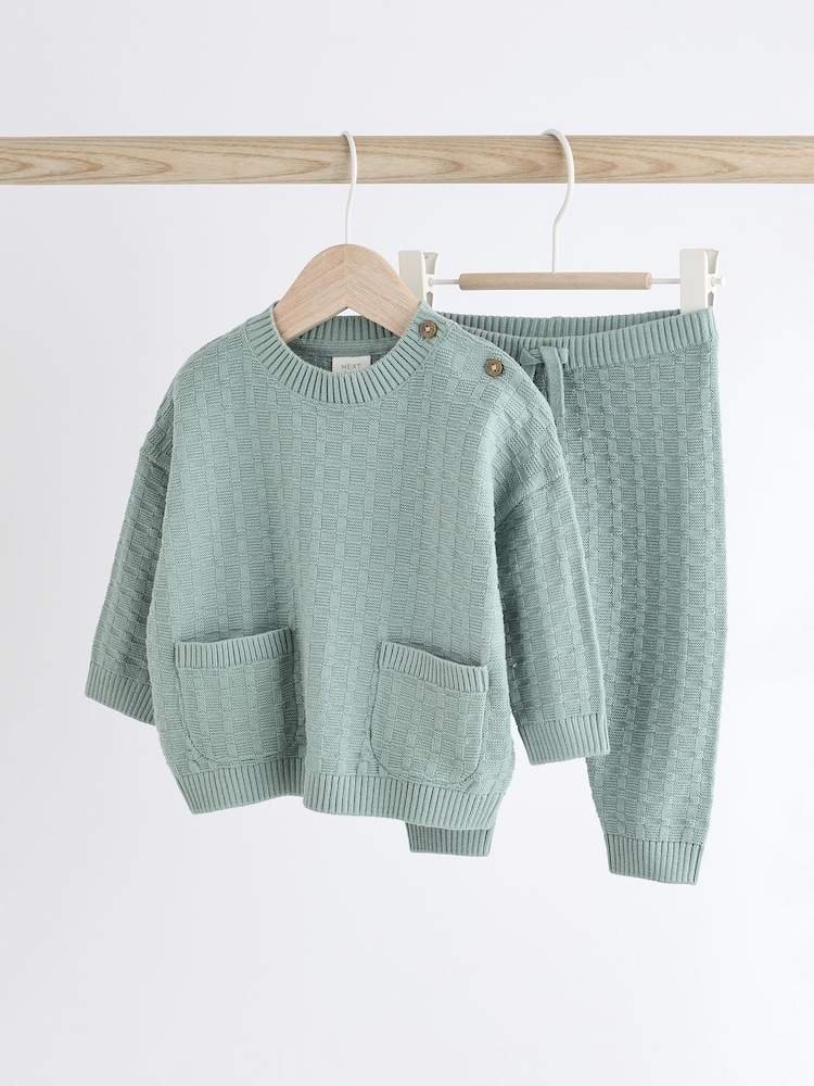 Mineral Baby Textured Knitted 100% Cotton Jumper and Leggings Set