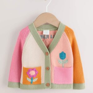 Bright Colour Block Embroidered Baby Cardigan