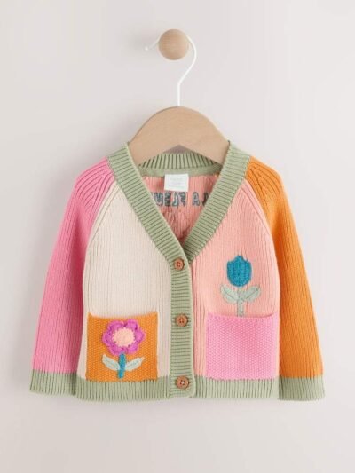 Bright Colour Block Embroidered Baby Cardigan