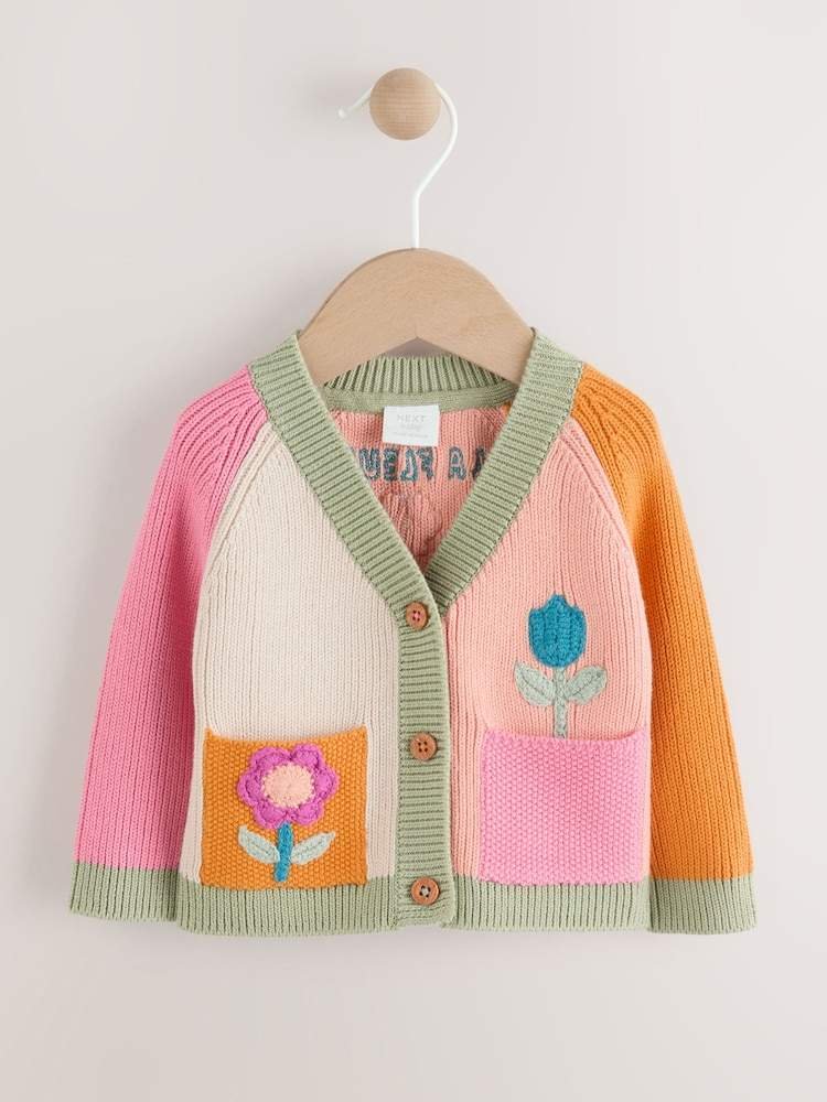 Bright Colour Block Embroidered Baby Cardigan