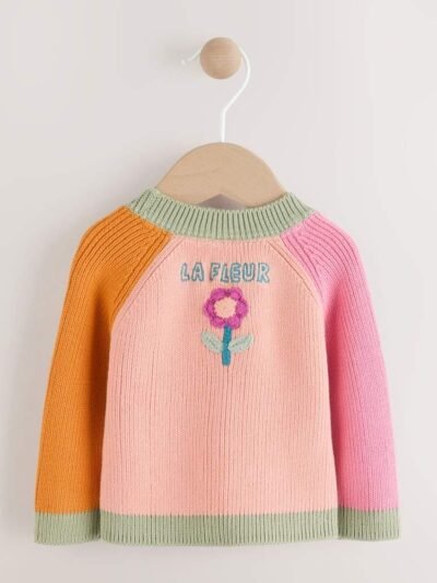 Bright Colour Block Embroidered Baby Cardigan