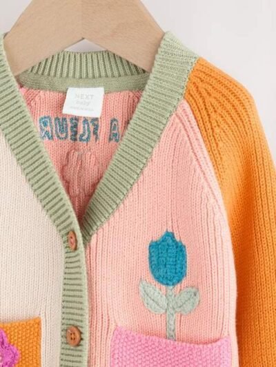 Bright Colour Block Embroidered Baby Cardigan