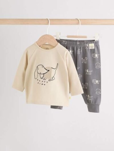 Monochrome Dog Top and Leggings 2 Piece Baby Set