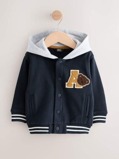 Navy Blue Bear Jersey Bomber Jacket