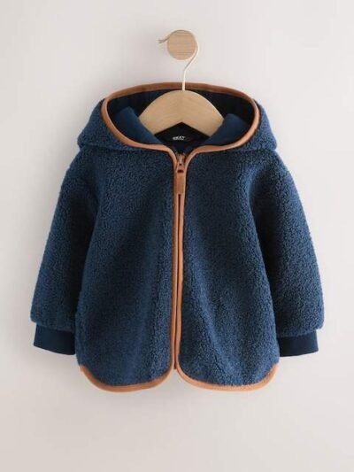 Navy Blue Hooded Fleece Zip Through Jacket