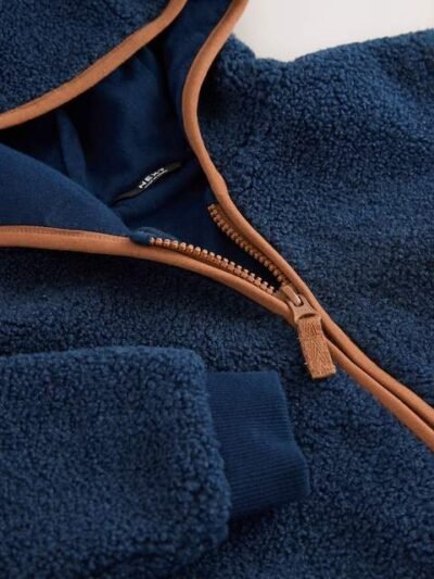 Navy Blue Hooded Fleece Zip Through Jacket